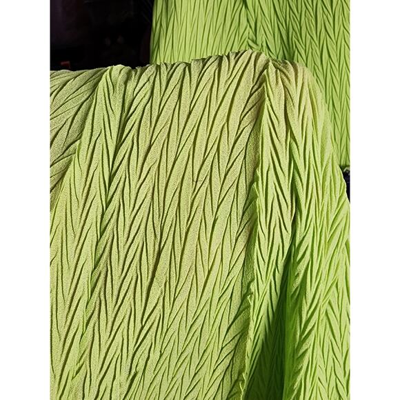 Vtg 90s Y2k Dress U Asymmetric Bright Neon Green Crinkly Bell Sleeve Long Top XL - Picture 5 of 8